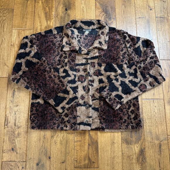 Supply And Demand Jackets & Blazers - Supply & Demand Leopard Print Faux Fur Collard Button Front Jacket Women's L